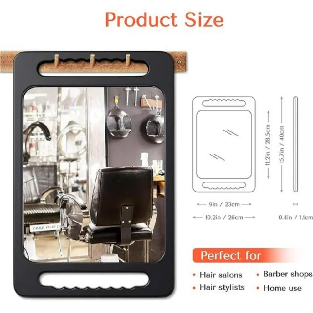 Unbreakable Hand Mirror with Double Handle - Large Handheld Barber Mirror